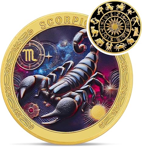 Scorpio 12 Zodiac Challenge Coin - Twelve Constellations Scorpio Protective Talisman Coin - Divination Tarot Zodiac Signs Coin - Meaningful Star Good Luck Charms Zodiac Gifts for Men Women Friend Kid - Scorpio Products for men