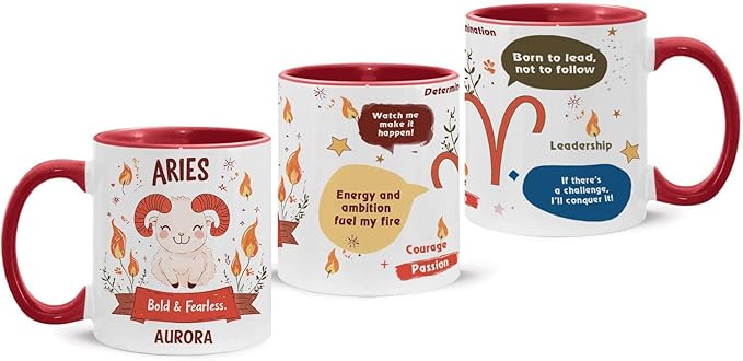 Aries Mug With Full Wrap Themed, 1pcs Personalized Zodiac Sign Coffee Mug, Custom Name Aries Cup 11oz 15oz, Customized Astrology Lover Ceramic Cup, Gift For Women Men - Aries Mug for men