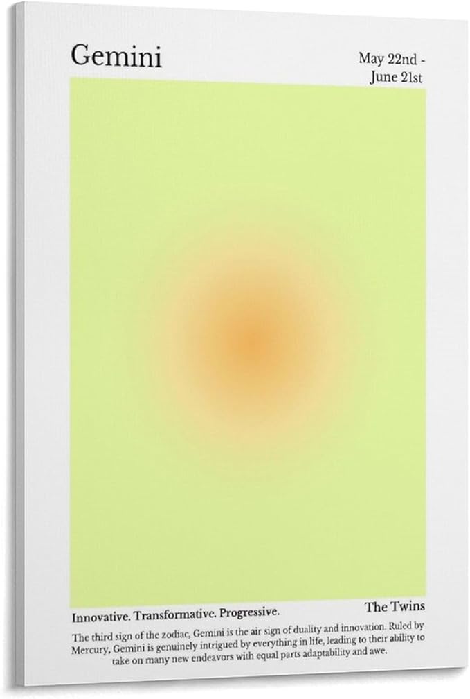HEOVI Gemini Aura Art Wall Decoration Poster Family Bar Restaurant Garage Cafe Art Sign Gift Frame-style 12x18inch(30x45cm) - Gemini Canvas for men