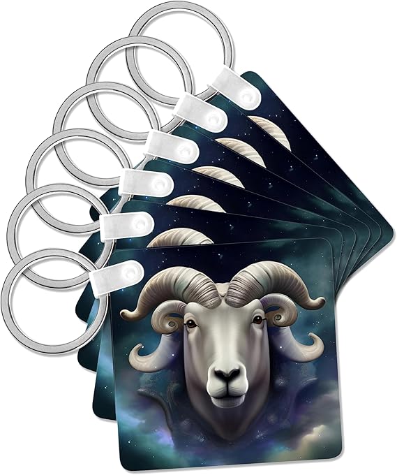 A dreamy looking ram that can represent the Aries sign., Key Chain - Aries Keychain for men