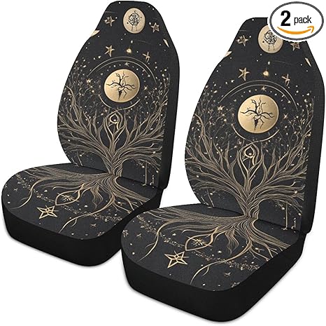 Moon Golden Decorative seat Covers for Cars for Driver Cool seat Covers Waterproof cubreasientos para carro Set of 2 - Aquarius Car Seat Cover for men