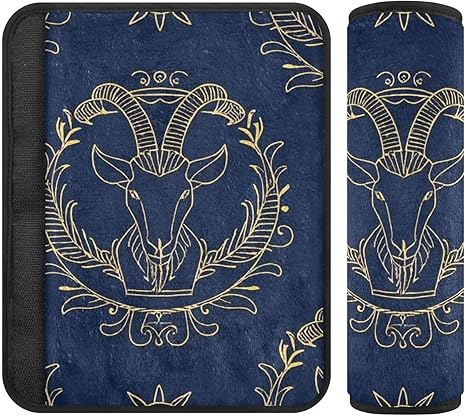 Gold Zodiac Sign Aries Navy Blue car seat Strap Pads, Protects Your Neck and Shoulders, seat Belt Cover for car for Most Cars Airplane Bag Protector para cinturón de carro 2 pcs - Aries Car Seat Cover for men