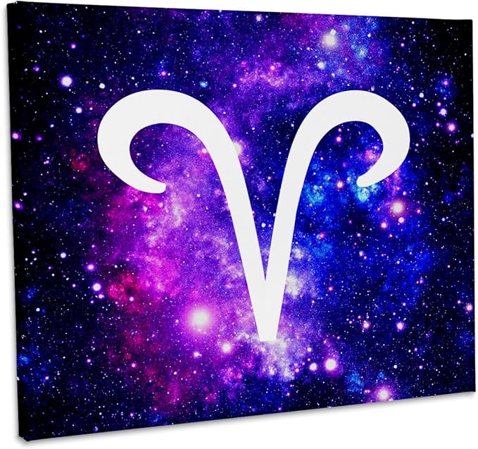 3dRose, Aries symbol on purple space background - Arian horoscope star sign, Museum Grade Canvas Wrap 10x8 - Aries Canvas for men