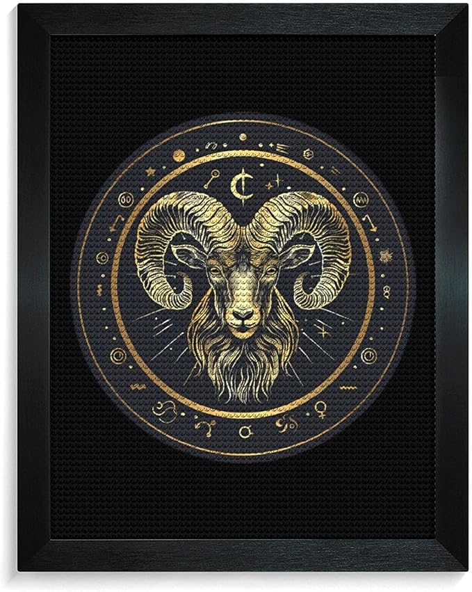 Aries Zodiac Sign Funny Diamond Art Kits for Adults Round Full Drill Canvas with Frame Home Wall Decor - Aries Canvas for men