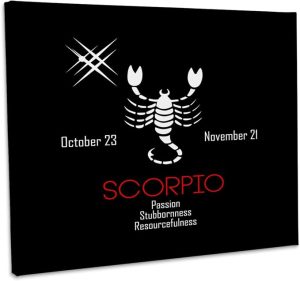 3dRose, Zodiac symbol Scorpio on black background, Museum Grade Canvas Wrap 10x8 - Scorpio Canvas for men