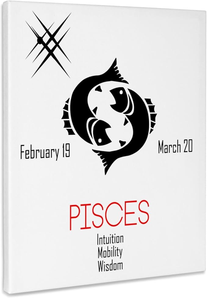 3dRose, Zodiac symbol Pisces on white background, Museum Grade Canvas Wrap 11x14 - Pisces Canvas for men