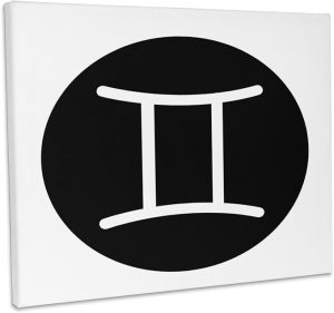 3dRose, Gemini, picture of Horoscope sign Gemini on black and white background, Museum Grade Canvas Wrap 10x8 - Gemini Canvas for men