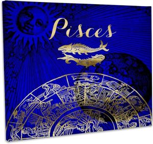 3dRose, Pisces Symbol Astrology Wheel Zodiac Sign Horoscope, Museum Grade Canvas Wrap 14x11 - Pisces Canvas for men