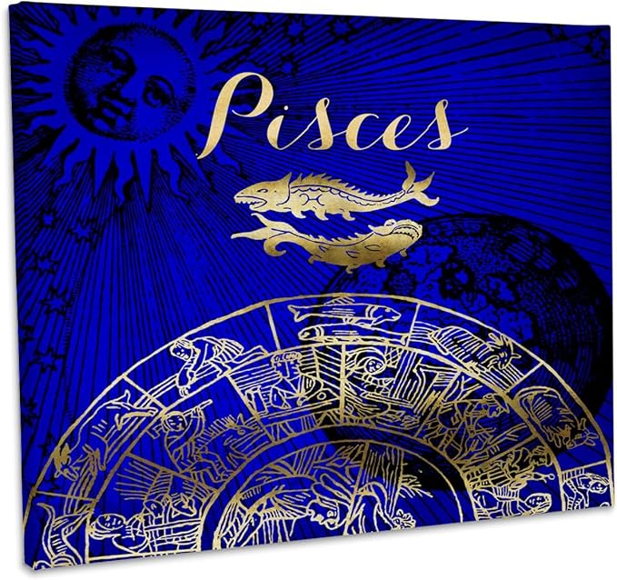 3dRose, Pisces Symbol Astrology Wheel Zodiac Sign Horoscope, Museum Grade Canvas Wrap 14x11 - Pisces Canvas for men