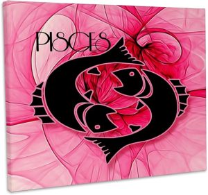 3dRose, Lady Pisces in Pink and Black Swirls Zodiac Collection, Museum Grade Canvas Wrap 14x11 - Pisces Canvas for men