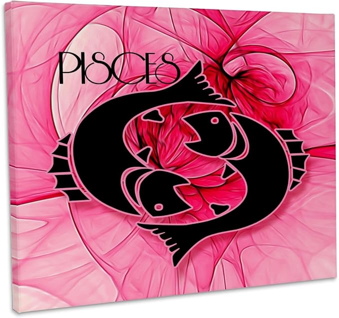 3dRose, Lady Pisces in Pink and Black Swirls Zodiac Collection, Museum Grade Canvas Wrap 14x11 - Pisces Canvas for men