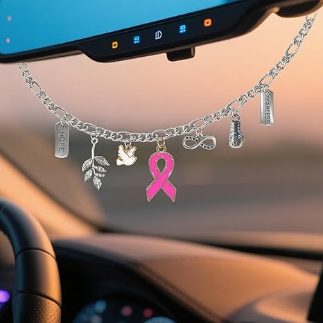 Pink Ribbon Breast Cancer Faith Hope Infinity Symbol- Car Rear View Mirror Accessories,Peace Dove Cute Car Decor Pendant, Boxing Glove Automotive Interior Decoration Charm for Women - Cancer Car Accessories for men