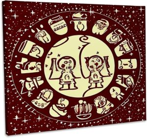 3dRose, Zodiac Sign Gemini Or Twins In Brown And Yellow As Viewed By AI, Museum Grade Canvas Wrap 10x8 - Gemini Canvas for men