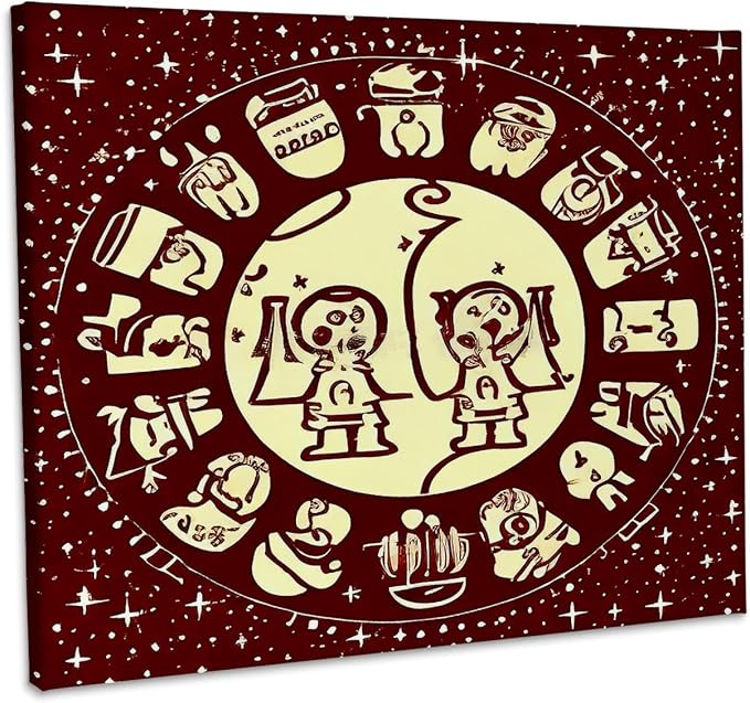 3dRose, Zodiac Sign Gemini Or Twins In Brown And Yellow As Viewed By AI, Museum Grade Canvas Wrap 10x8 - Gemini Canvas for men