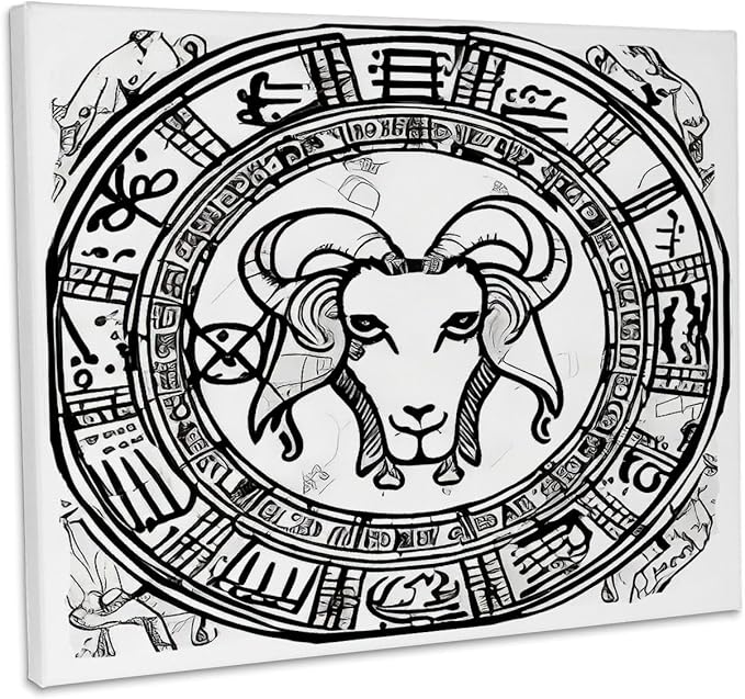 3dRose, Zodiac Constellation Aries Or Ram In Black And White As Viewed By AI, Museum Grade Canvas Wrap 10x8 - Aries Canvas for men