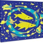 3dRose, Zodiac Sign Pisces Or Fishes In Yellow And Blue As Viewed By AI, Museum Grade Canvas Wrap 14x11 - Pisces Canvas for men