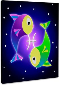 3dRose, Cute Astrology Pisces Zodiac Sign Fish, Museum Grade Canvas Wrap 11x14 - Pisces Canvas for men