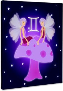 3dRose, Cute Astrology Gemini Zodiac Sign Twins, Museum Grade Canvas Wrap 11x14 - Gemini Canvas for men
