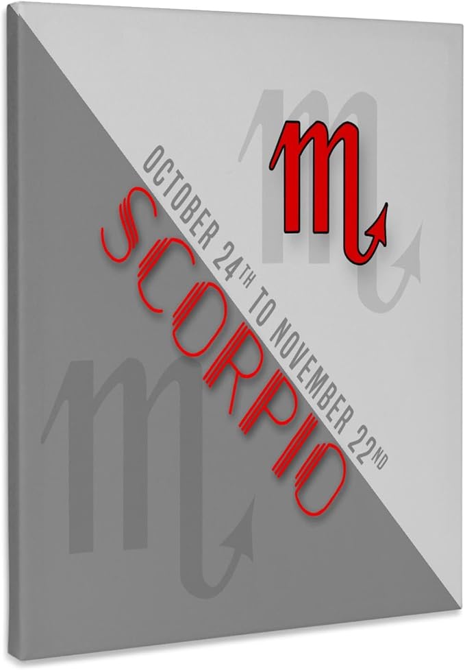 3dRose, Scorpio Red and Gray Zodiac Star Sign for October and November, Museum Grade Canvas Wrap 11x14 - Scorpio Canvas for men