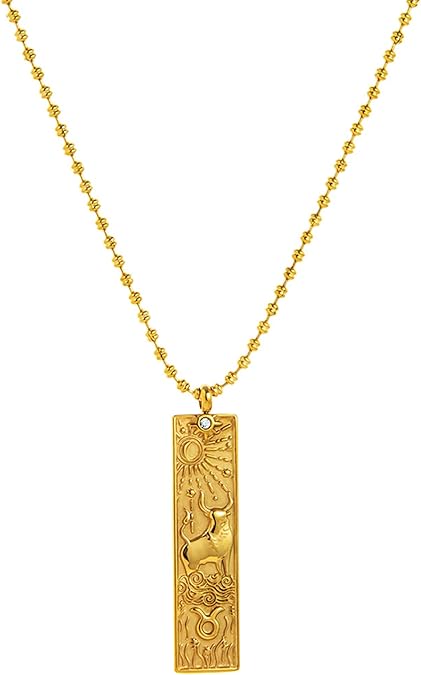 Gold Zodiac Sign Tarot Card Necklace for Women Men, Vintage Totem Pole Charm 12 Constellation Pendant Necklaces Trendy Astrology Horoscope Unisex Jewelry Birthday Gift - Taurus Products for men