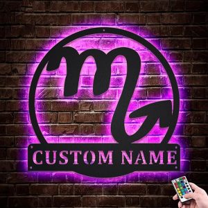 Custom Scorpio Zodiac Metal Sign with LED Lights, Personalized Text Horoscope Zodiac Sign, Custom Scorpio Name Sign, Neon Wall Décor Sign A110-TKGMT200.10 - Scorpio Canvas for men