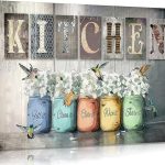 Framed Vintage Kitchen Canvas Wall Art Rustic Farmhouse Kitchen Picture Vibrant Mason Jar Floral Poster Print With Hummingbird And Motivational Phrase for Kitchen Dining Room Home Decor 16x12in - Pisces Home Decor for men