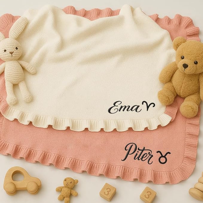 GodLover Baby Blanket with Custom Embroidered Name and Zodiac Sign Cotton Knit Soft Lightweight Breathable Swaddle for Newborn Infant Toddler Machine Washable 3 Size Options - Aries Blanket for men