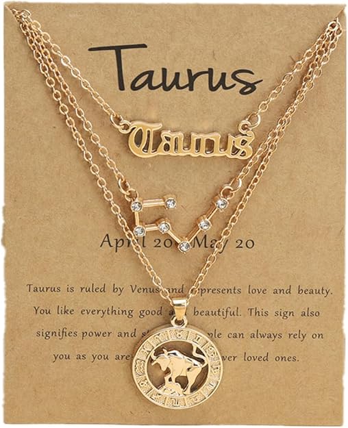 Gold/Silver Zodiac Necklace 12 Constellation Astrology Card Packaging Horoscope Charm Necklace Set for Women Birthday Anniversary Jewelry Gift - Taurus Products for men