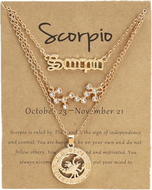 Gold/Silver Zodiac Necklace 12 Constellation Astrology Card Packaging Horoscope Charm Necklace Set for Women Birthday Anniversary Jewelry Gift - Scorpio Accessories for men