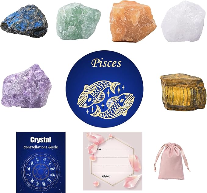 Crystals and Healing Raw Stones, Natural Gemstone Raw, 6PCS Crystals Constellation Sets for Gifts, Yoga Meditation (Pisces) - Pisces for men
