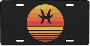 Zodiac Sign Pisces Symbol License Plate Novelty Metal Plate Vanity Tag Aluminum Car Front License Plate Decor 6x12 Inch - Pisces Car Accessories for men