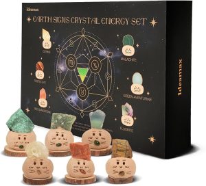 Healing Crystal Set, Taurus Virgo Capricorn Crystal Gift for Earth Signs - 6 Zodiac Crystal Set with Handmade Cute Clay Bases and Zodica Set - Taurus for men