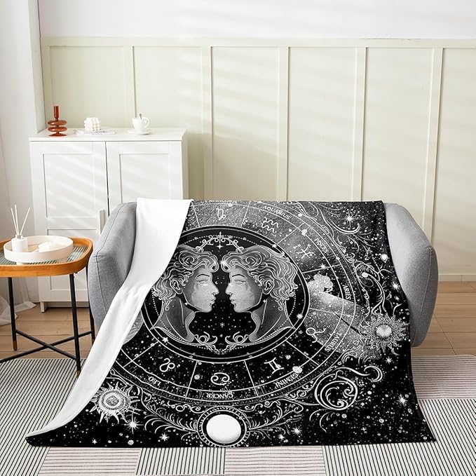 jejeloiu Gemini Fleece Throw Blanket 40"x50" Boys Girls Constellation Flannel Blanket Plush Fuzzy for Kids Horoscope Astrology Constellation Theme Room Decor - Gemini Blanket for men