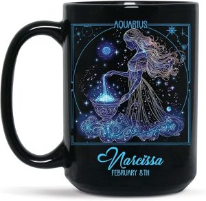 Personalized Aquarius Astrology Coffee Mug 11oz 15oz, Custom Name & Date Horoscope Black Cup, Aquarius Zodiac Ceramic Mug, Gifts for Him Her, Constellation Cup - Aquarius Mug for men