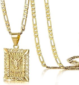 KissYan Zodiac Pendant Necklace for Women Men, 14K Gold Plated Square Constellation Sign Horoscope Figaro Chain Jewelry Birthday Gift - Scorpio Products for men