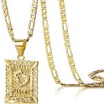 KissYan Zodiac Pendant Necklace for Women Men, 14K Gold Plated Square Constellation Sign Horoscope Figaro Chain Jewelry Birthday Gift - Pisces for men