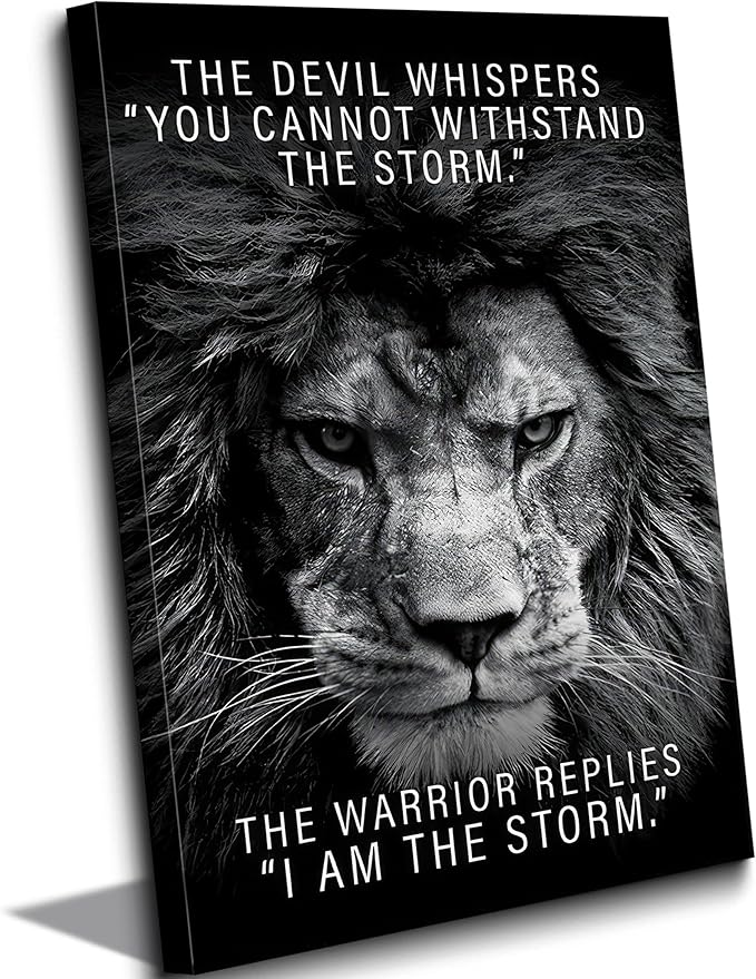 Black and White Lion Inspiring Canvas Wall Art Animal Motivational Picture Man Cave Inspirational Lion Poster Prints Modern Quotes Artwork Wall Decor for Bedroom Office Living Room 12x16in Framed - Leo Canvas for men