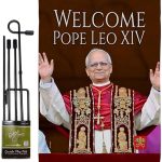 Pope Leo XIV Flag Successor Garden Stake Canvas Tapestry Vatican Memorabilia Catholic Poster Church Post Grave Decorations American Papal Yard Sign Door Textile Wall Decor Roman Religious Gifts - Leo Canvas for men