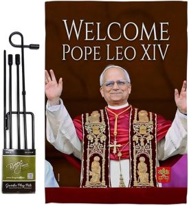 Pope Leo XIV Flag Successor Garden Stake Canvas Tapestry Vatican Memorabilia Catholic Poster Church Post Grave Decorations American Papal Yard Sign Door Textile Wall Decor Roman Religious Gifts - Leo Canvas for men
