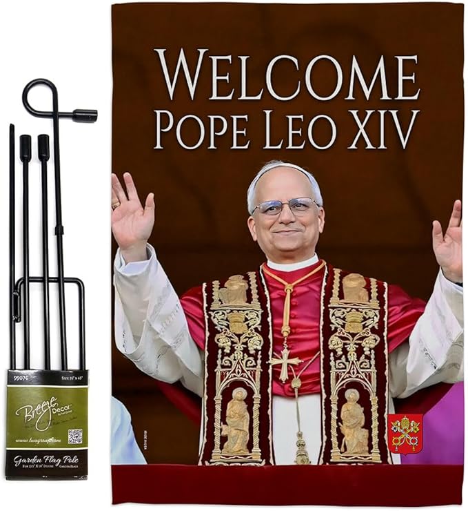 Pope Leo XIV Flag Successor Garden Stake Canvas Tapestry Vatican Memorabilia Catholic Poster Church Post Grave Decorations American Papal Yard Sign Door Textile Wall Decor Roman Religious Gifts - Leo Canvas for men