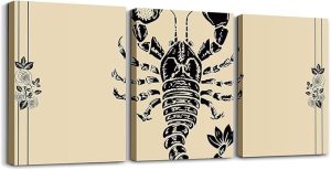 jejeloiu Zodiac SCORPIO 3 Piece Canvas Wall Art for Living Room Bedroom Horoscope Dark Academia Wall Art for Home Decor Vintage Retro Office Decor Artwork Rose Flower Picture Painting Posters - Scorpio Canvas for men