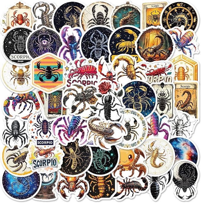50PCS Scorpio Stickers Aesthetic Waterproof Zodiac Decals – Astrology Vinyl Sticker Pack for Water Bottles, Laptops, Scrapbooking, Journals, Teens & Adults – Scorpio Sign Gifts & Decor - Scorpio Sticker for men