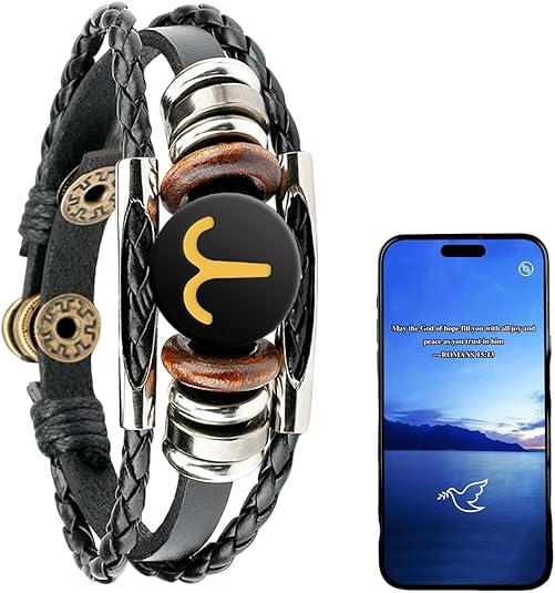 Daily Bible Verse Bracelets, Bible Verse Bracelets Vintage Zodiac Constellation Leather Bracelet Handmade Zodiac Sign Wrap Bracelet for Women Men Birthday Jewelry - Aries Bracelet for men