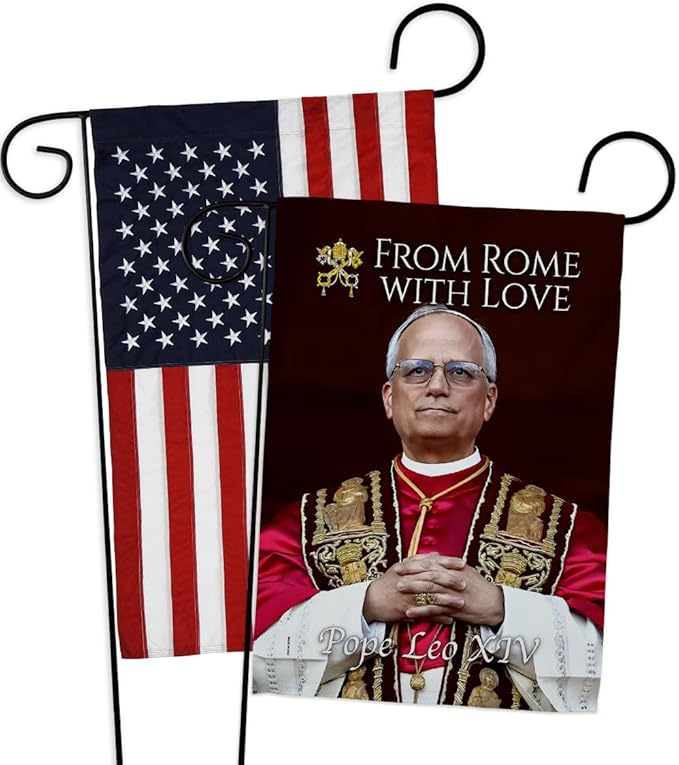 Religion American Flags for Outside House Wall Canvas Poster Patriotic Decor 4th of July Picture Prints Poster Vatican Grave Decoration Papal Door Yard Sign Catholic Memorabilia Gift - Leo Canvas for men