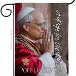 Flag Ceremony Picture Prints Vatican Memorabilia Tapestry Catholic Wall Art Canvas Poster Grave Decorations for Cemetery Yard Sign American Papal Door Garden Decor Religious Gifts - Leo Canvas for men
