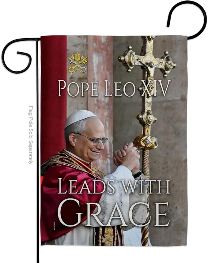 Flag Shepherd Picture Prints Vatican Memorabilia Tapestry Catholic Wall Art Canvas Poster Grave Decorations for Cemetery Yard Sign American Papal Door Garden Decor Religious Gifts - Leo Canvas for men