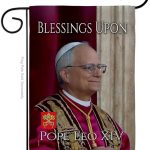 Flag Francis Picture Prints Vatican Memorabilia Tapestry Catholic Wall Art Canvas Poster Grave Decorations for Cemetery Yard Sign American Papal Door Garden Decor Religious Gifts - Leo Canvas for men