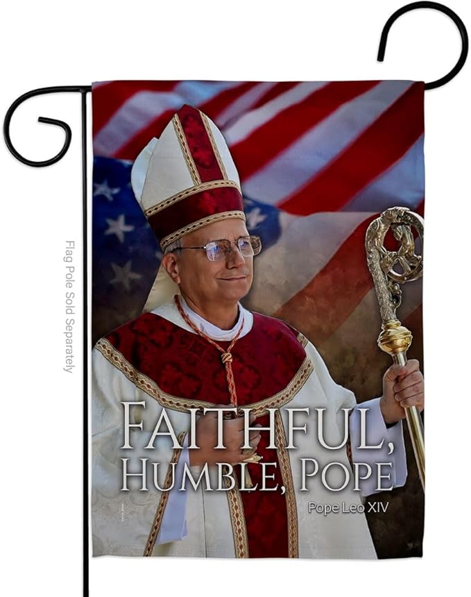 Flag Blessing Picture Prints Vatican Memorabilia Tapestry Catholic Wall Art Canvas Poster Grave Decorations for Cemetery Yard Sign American Papal Door Garden Decor Religious Gifts - Leo Canvas for men