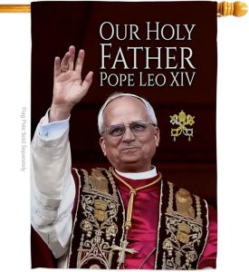 Flag Papal Banner Picture Prints Vatican Memorabilia Tapestry Catholic Wall Art Canvas Poster Grave Decorations for Cemetery Yard Sign American Papal Door Decor Religious Gifts - Leo Canvas for men