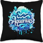 Aquarius Zodiac Symbol Horoscope Astrology Birthday Throw Pillow - Aquarius Pillow for men